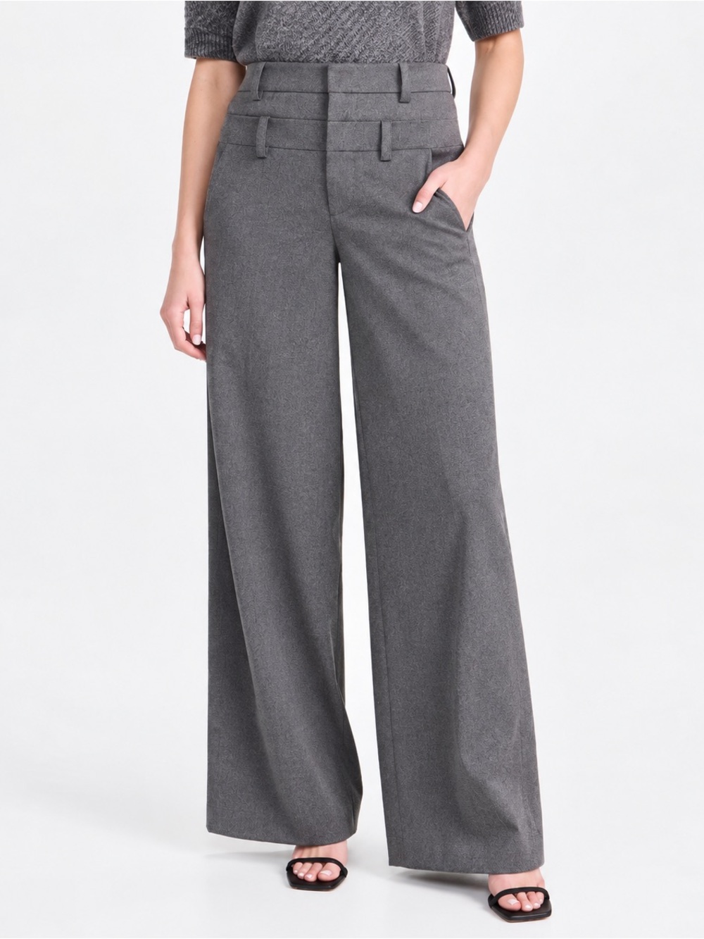 NWT Alice + Olivia Aspen Double Waist Trousers Grey Wide Leg Size 14